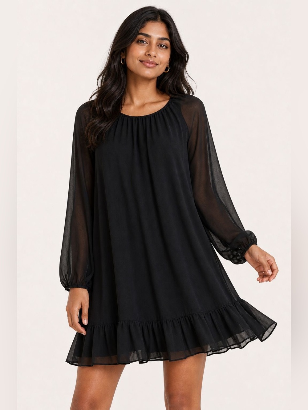 NWT Abercrombie Black Balloon Sleeve Ruffle Mini Dress L